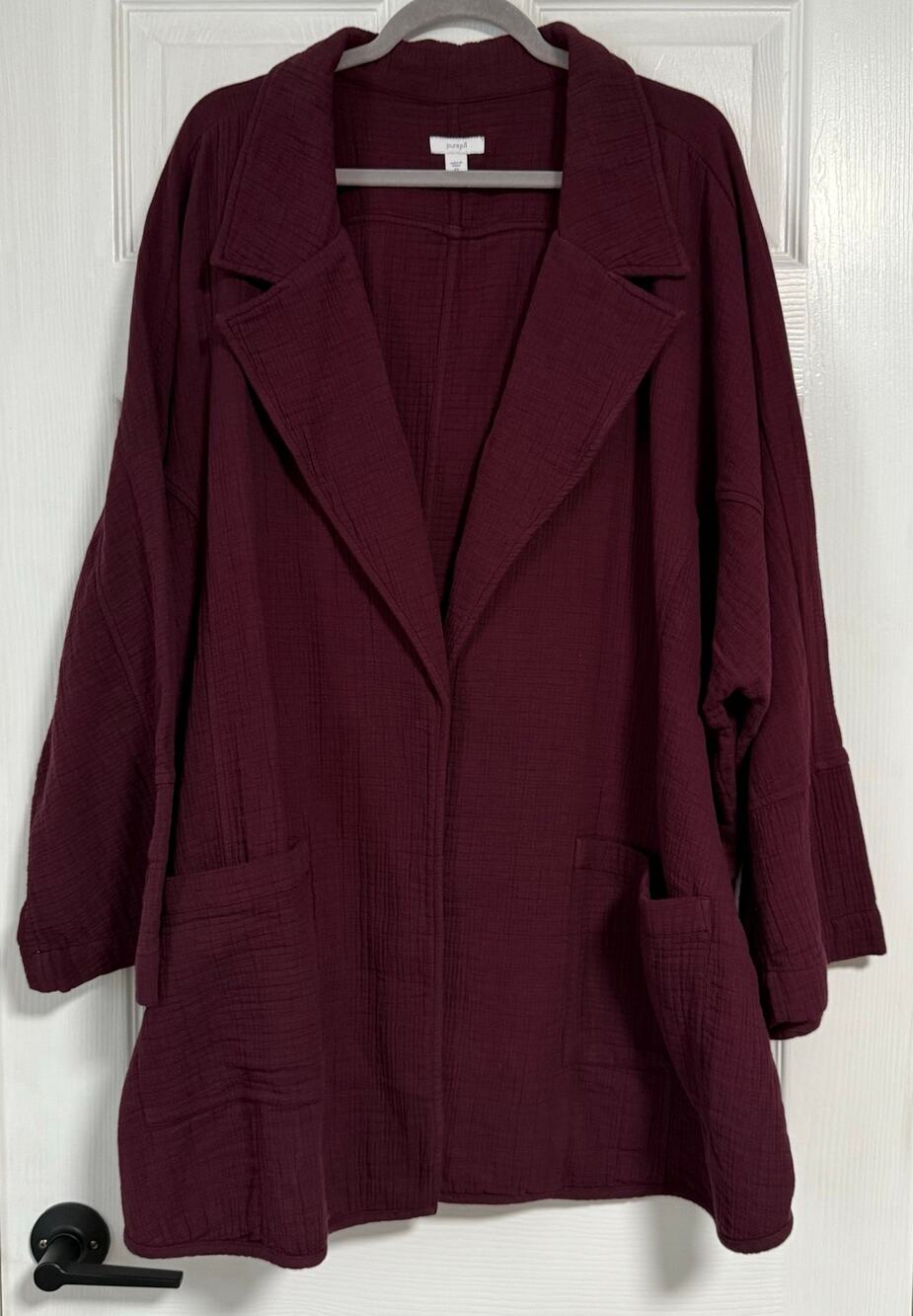 Pure Jill Women's Maroon 100% Cotton Gauzy Open Front Cardigan Size 4X